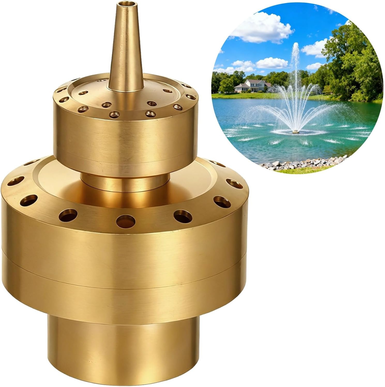 1.5 DN40 Brass Water Fountain Nozzle, Double Layer Spray Head, Flower Column Water Spray, High Pressure Water Feature, Layered Bouquet Jet for Pond, Park, Pool