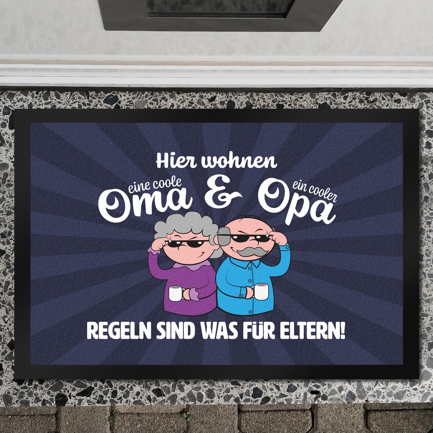 Coole Großeltern Fußmatte XXL in 50x75 cm mit Spruch Regeln sind was für Eltern EIN Cooler Türvorleger für den Eingangsbereich Motiv Wohnungseinweihung Fußabtreter Türmatte