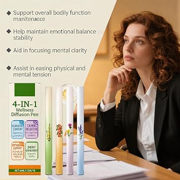 Aromatherapy Inhaler Stick, 4Pcs Portable Diffuser Pen for Stress Relief & Breathing Aid, Smoke-Free Oral Freshener, Vaporless Fum Inhaler for Home, Office, Travel