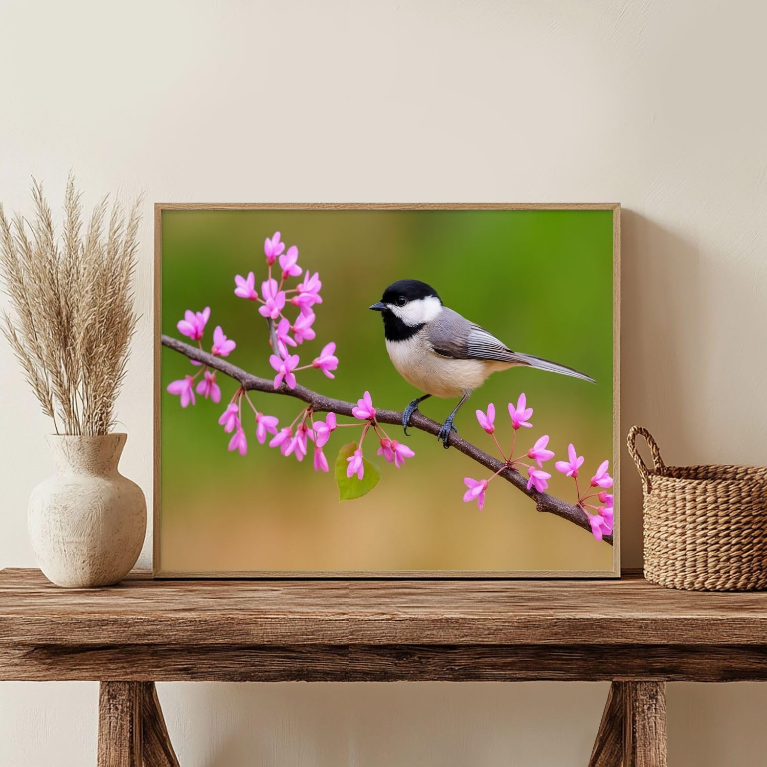 VETEB Paint by Numbers Kit for Adults Beginner Black Capped Chickadee Redbud DIY Painting on Canvas by Numbers Acrylic Oil Painting for Home Decor Gifts 16"x20"
