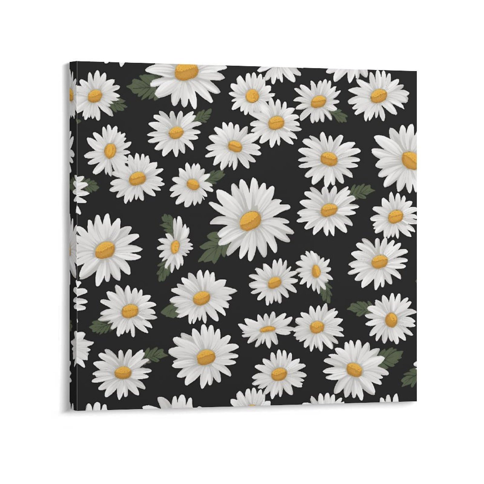 KLOPH White Daisy Canvas Wall Art for Living Room 08x8inch Modern Artwork Painting for Bathroom Hanging Canvas Prints Aesthetic Wallart for Bedroom Kitchen Office Wall Decor