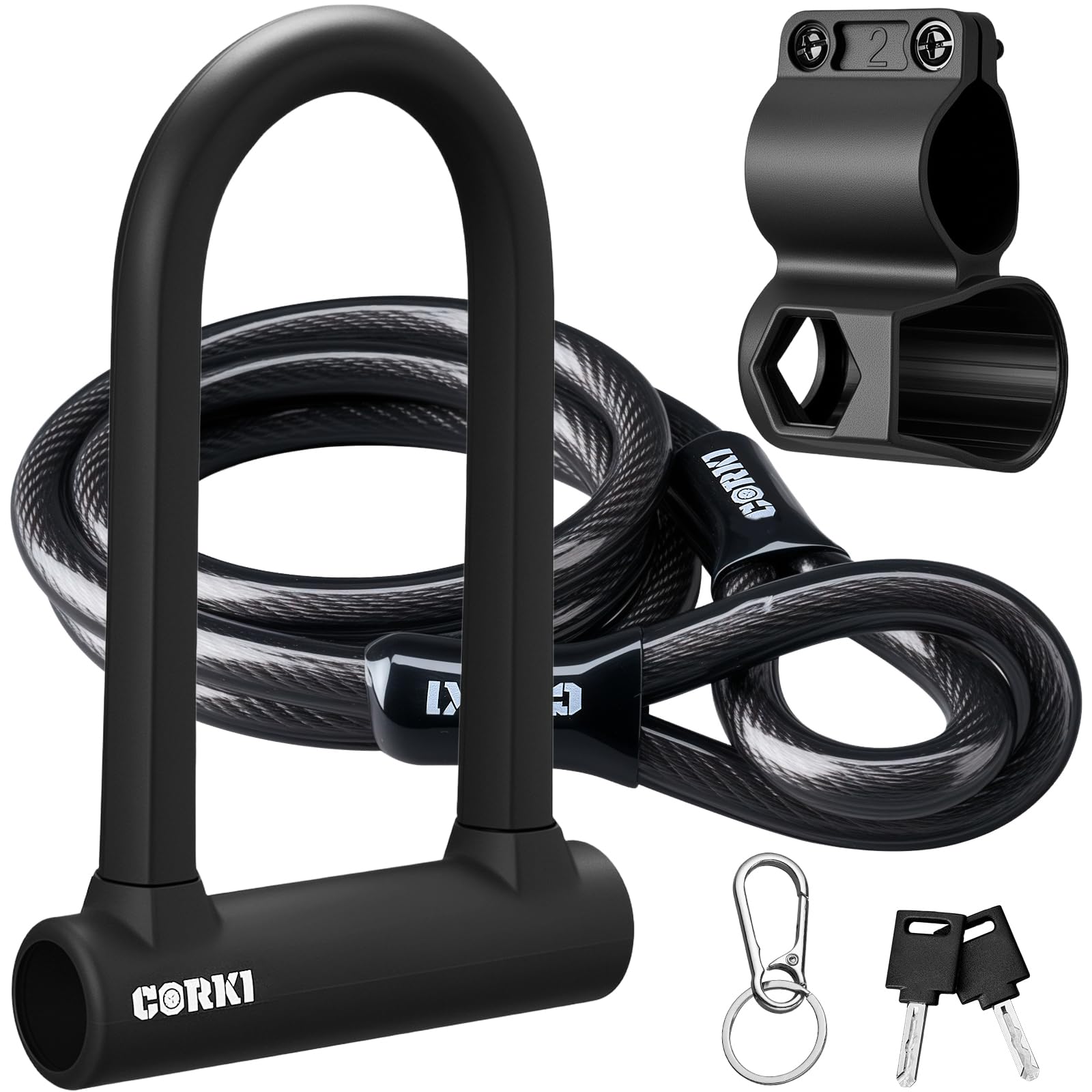 Photo 1 of Corki Bike Lock Heavy Duty Anti Theft U Lock with 5ft Security Cable and Keys 17mm Schackle Electric Scooter Lock, Bicycle Lock with Mounting Bracket for Ebike Motorcycle -Black
