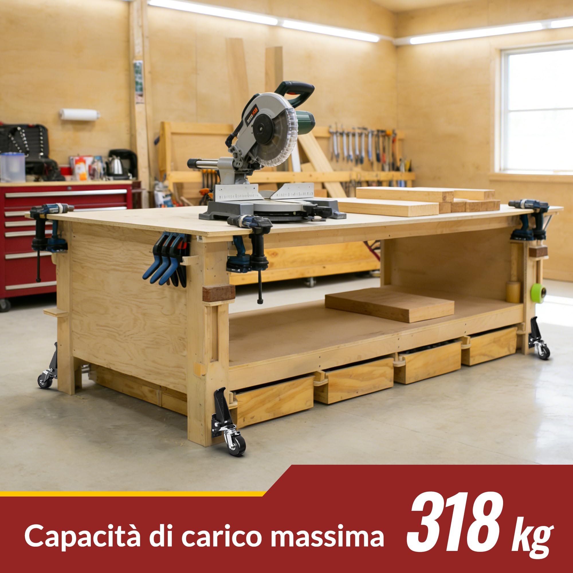 HOLKIE Ruote retrattili Ruote per carichi pesanti con sollevamento e carico massimo inferiore 315 kg (4 ruote) per banchi da lavoro e altre attrezzature
