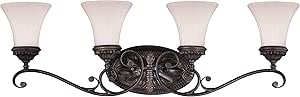 VAXCEL Avenant 4-Light 33.5 inch Wide Venetian Bronze Traditional Bathroom Vanity Lighting Fixture, Etched White Glass Shade, Dimmable, LED Compatible, Over The Mirror Mounted Poly Resin Wall Sconce