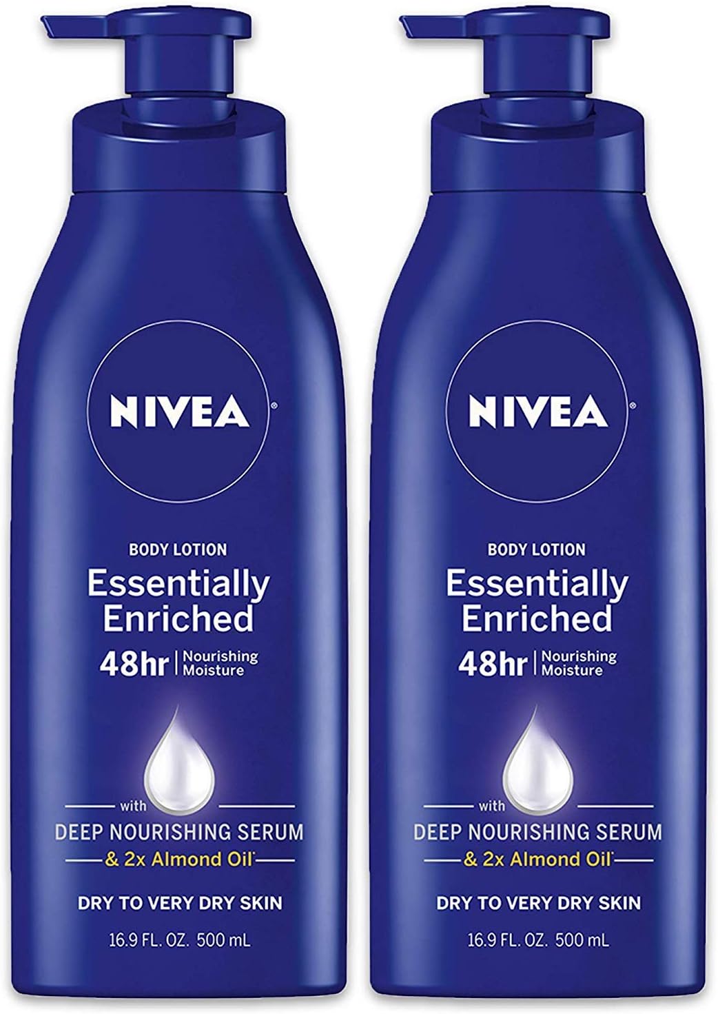 NIVEA Essentially Enriched Body Lotion for Dry Skin, Pack of 2, 16.9 Fl Oz Pump Bottles