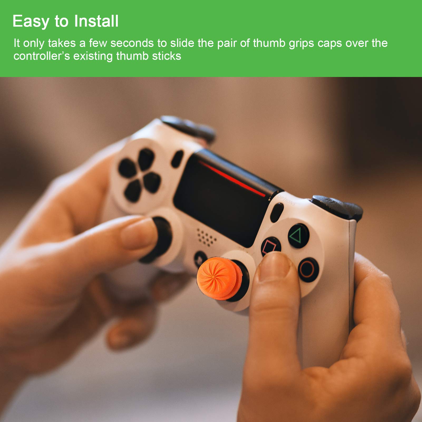 TEUVO Thumbsticks, Silicone Joystick Grips Caps pour PS4 Controller et pour PS5 Controller à Augmenter Précision, Objectif et Le confort, Orange, 2 pièces