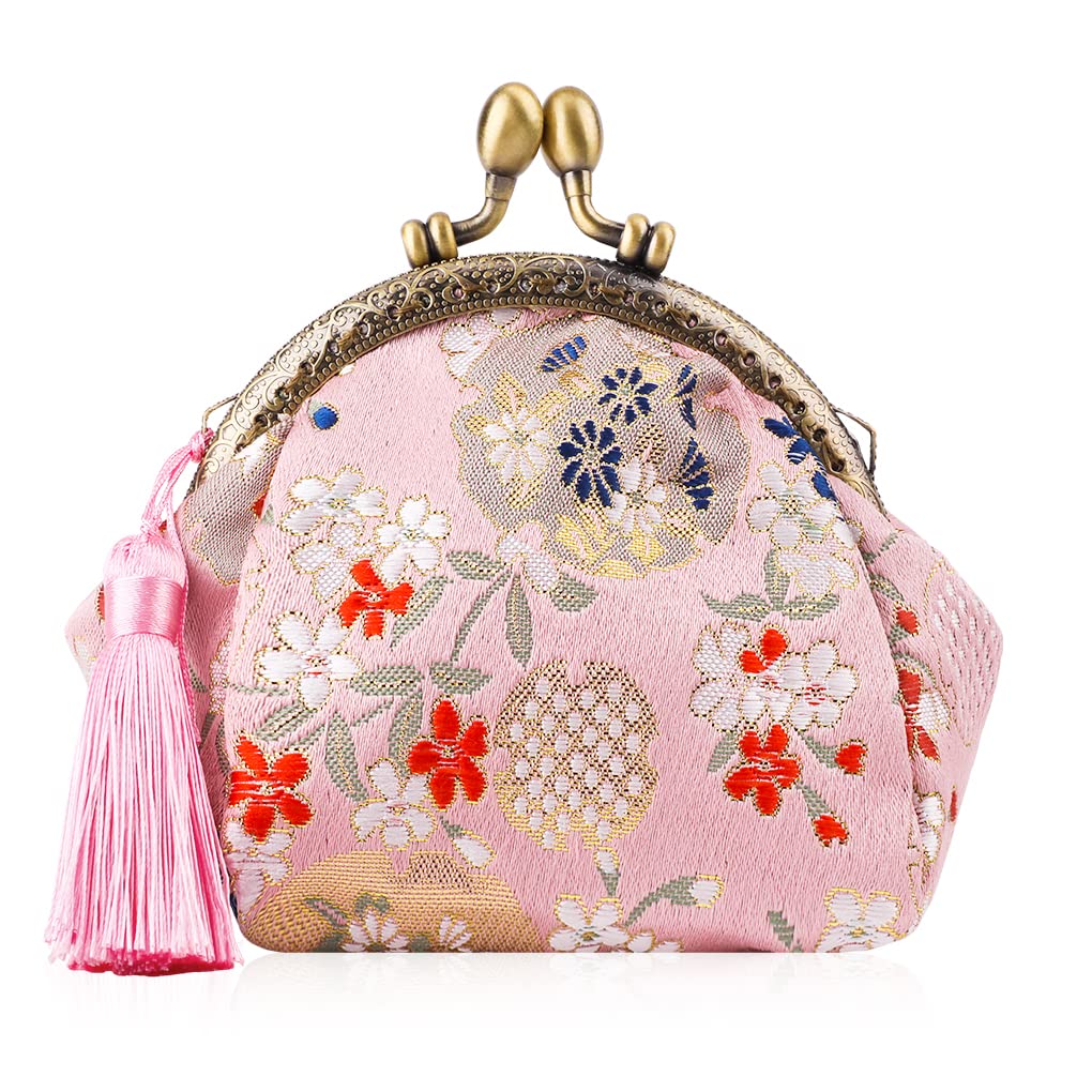 Oyachic Embroider Coin Purse Vintage Wallets Canvas Change Pouch Floral Trinkets Small Kiss Lock Clasp Handbag Jewelry Bag Tassels Women