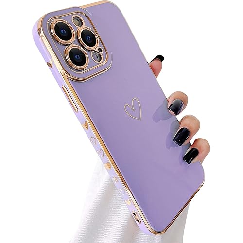 Skyseaco Compatible with iPhone 13 Pro Max Case Cute, Luxury Plating Case for Women Girls, Soft TPU Full Camera Shockproof Protective Case for iPhone 13 Pro Max 6.7 inch (Purple)
