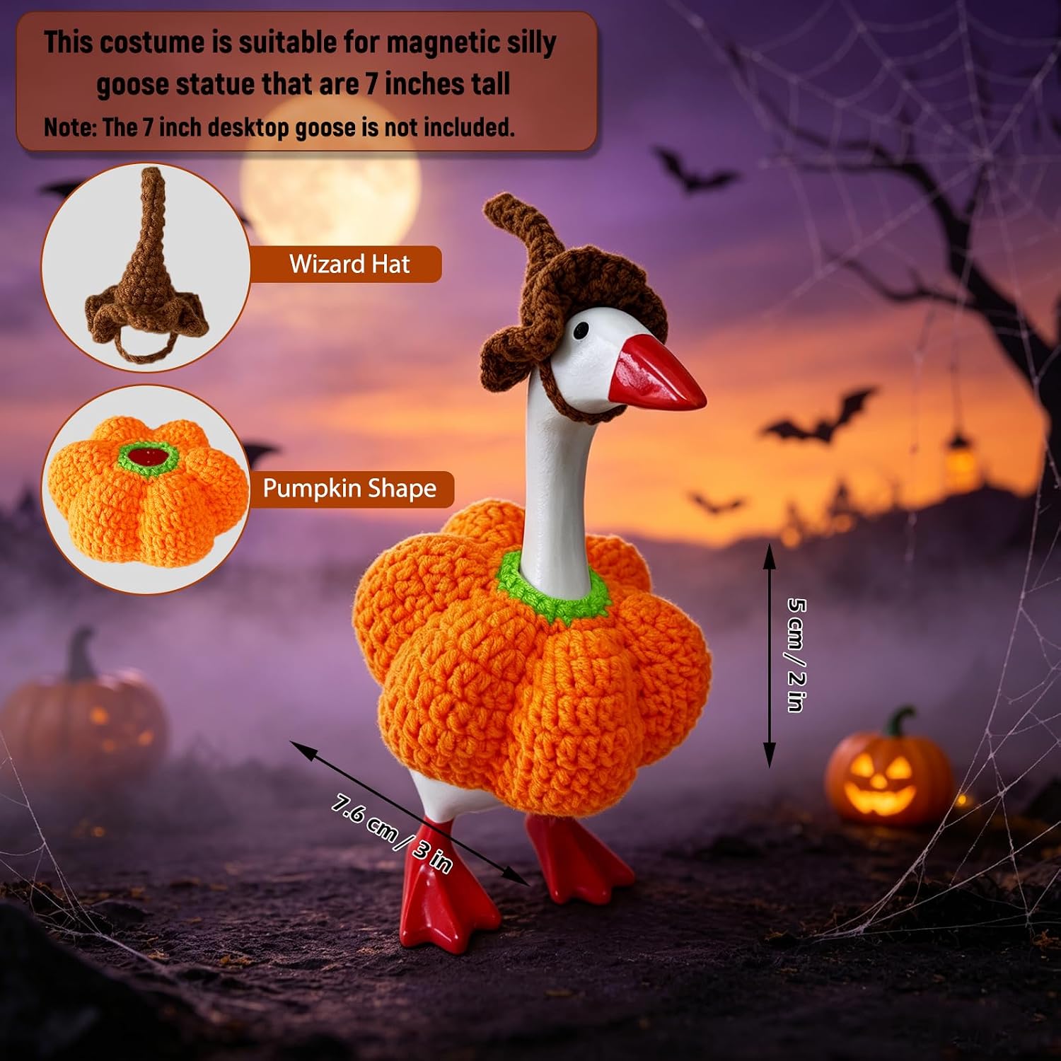 Desk Goose Outfits 7 Inches Halloween Crochet Pumpkin Clothes & Wizard Hat image 2