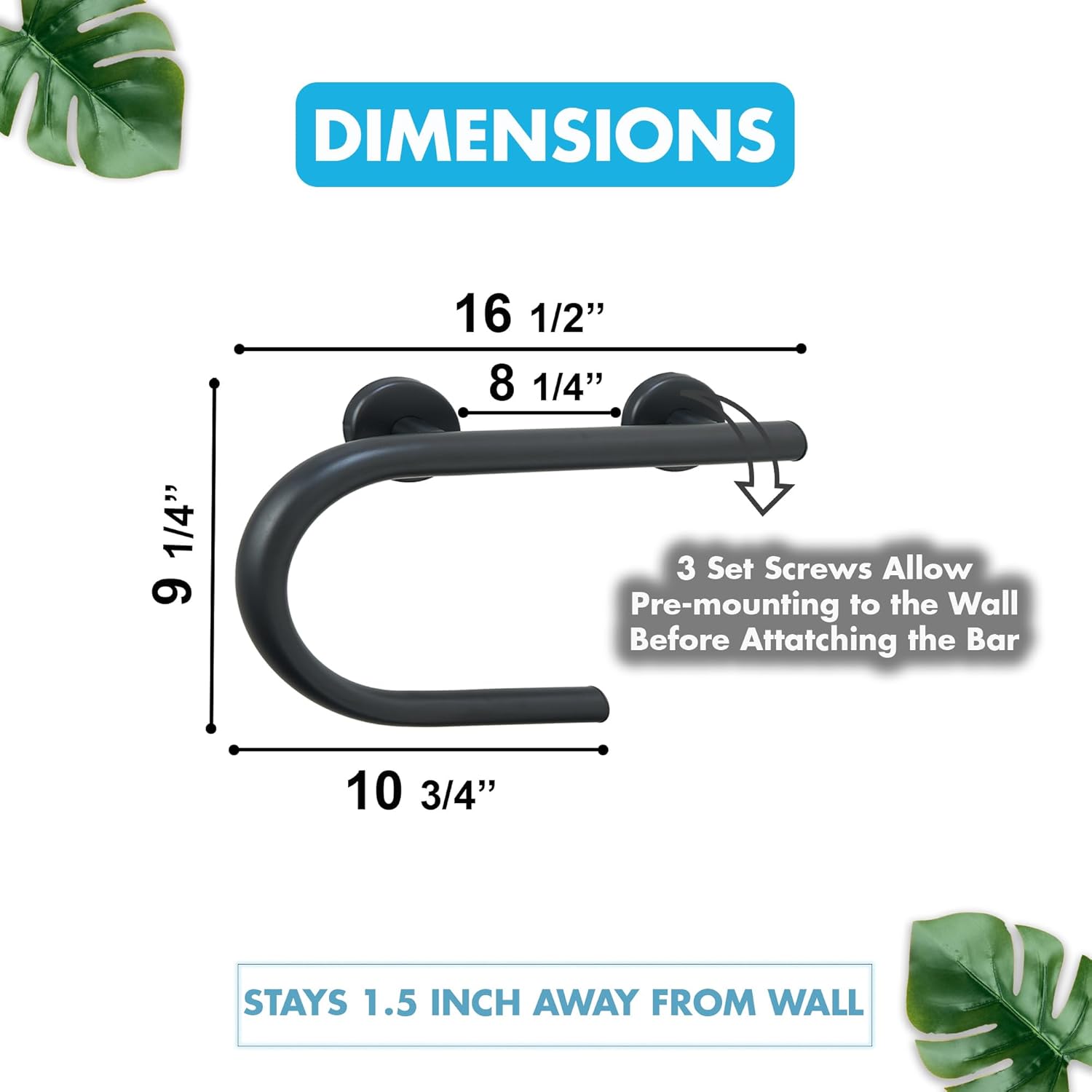 Grab Bar Toilet Paper Holder - Bathroom Safety Aid/304 Stainless Steel/Left/Matte Black/ 16.5"x 10"
