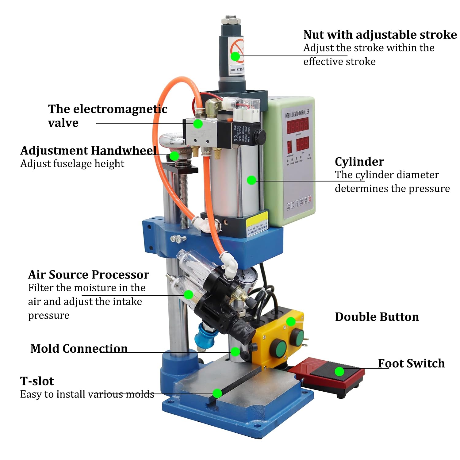 110V 440Lb/200KG Desktop Pneumatic Punch Press Machine - Digital Display Controller, 0.6" Die Hole, for Electronics, Jewelry & Hardware Manufacturing