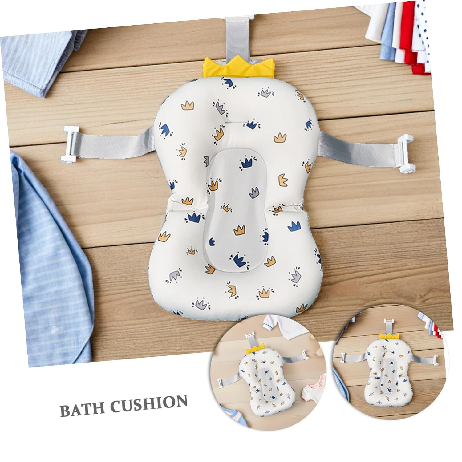 Bath Cushion Floating Support Mat Non-Slip Bathtub Seat for Sink Use Summer Bath Pad with Crown Pattern Soft Breathable Bathing Accessory for Newborns Boys