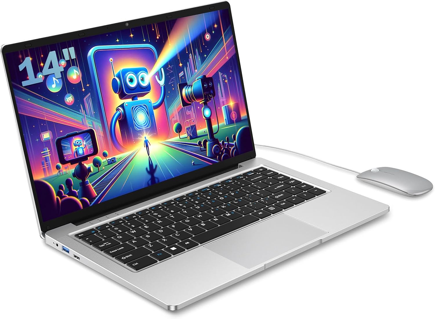 Laptop Celeron N4000 da 14 pollici, display HD da ufficio SSD da 6 GBRAM 128 GB, supporto per notebook WiFi 2.4/5G, Bluetooth 5.0, USB 3.0 Mini HDMI, laptop per studenti con mouse