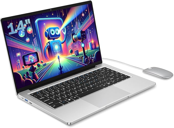 PC Portable de 14 Pouces Celeron N4000 (jusqu'à 2,6 GHz) 6GB RAM 128GB SSD, Laptop Computer W11 Pro Support WiFi 2.4 / 5G, Bluetooth 5.0, Ordinateur Portable étudiant/Bureau avec Souris.