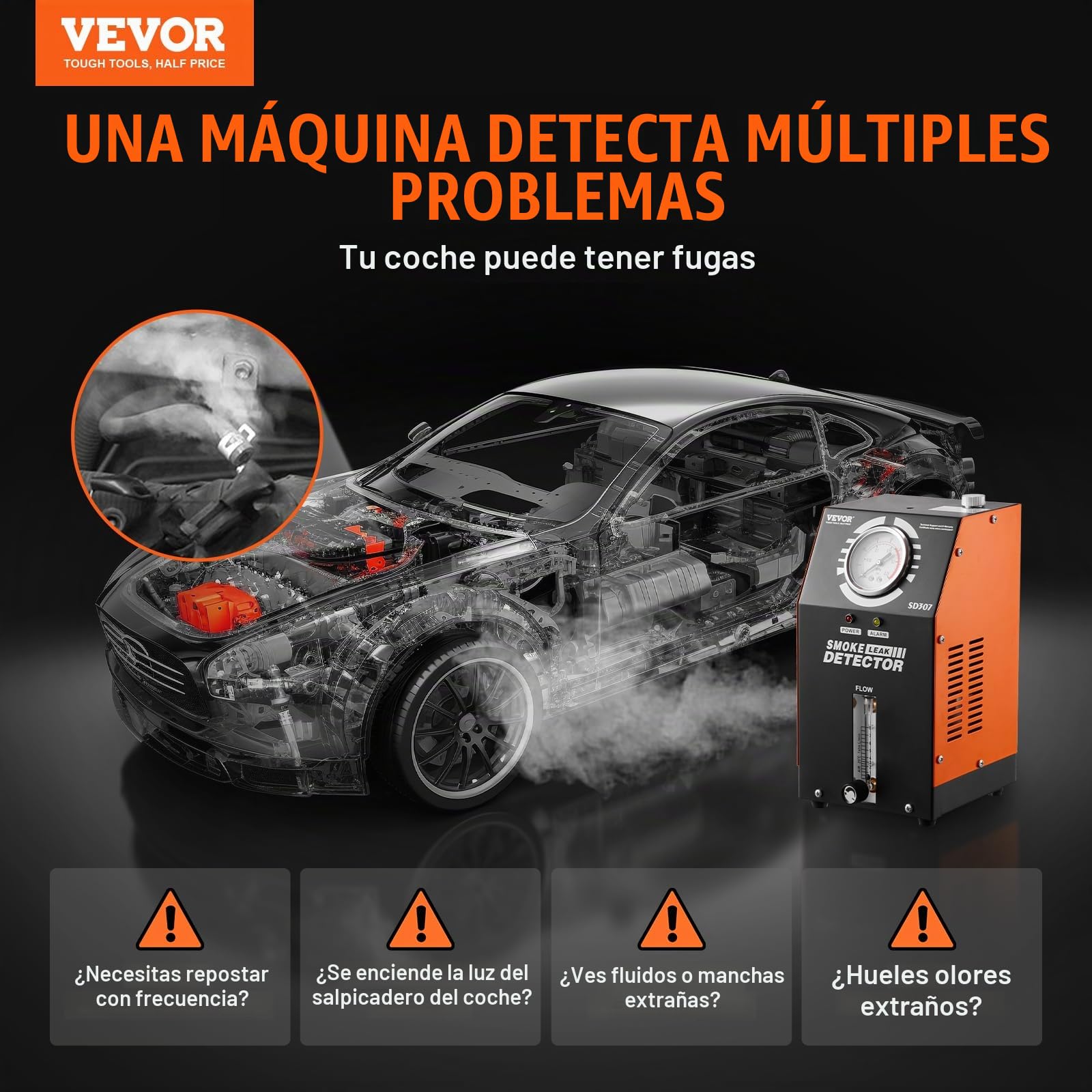 VEVOR Detector de Fugas de Humo para Automóviles de Combustible al Vacío EVAP con Bomba de Aire Incorporada, Manómetro y Caudalímetro, con Tubo de Vacío de 2 Modos para Automóviles, 177 x 173 x 290 mm