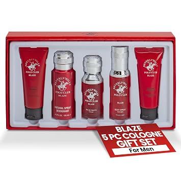 Beverly Hills Polo Club Blaze Mens 5-Piece Luxury Cologne Gift Set - Long-Lasting Spicy Woodsy Fresh Eau de Toilette Fragrance Collection for Him