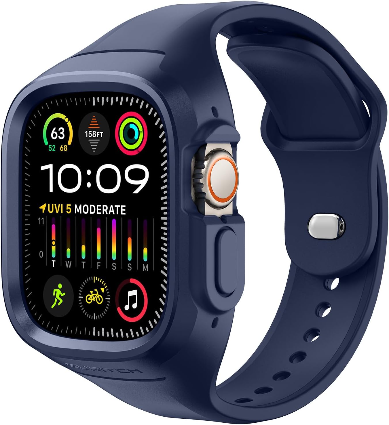 SURITCH Sport Band for Apple Watch Ultra 3/2/1 49mm & iWatch Series 9/8/7/6/5/4/SE3/SE2/SE 45mm 44mm 41mm 40mm, Soft Silicone Shockproof Rugged Protective Strap with Case for Women Men