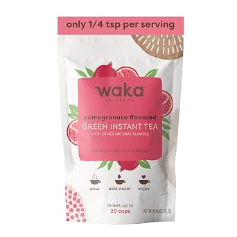 Waka Instant Green Tea Mix, Pomegranate Flavored - 100% Tea Leaves, No Additives, Unsweetened Sample/Travel Size Tea Powder - Easy Quick Hot and Iced Teas, Up to 20 Cups or 5 Quarts .45oz