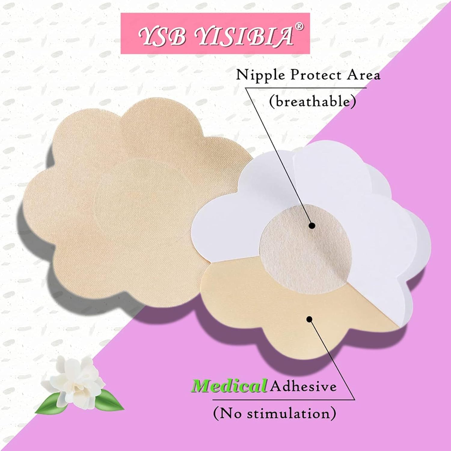 YISIBIA 80 Pcs Nipple Covers For Women Disposable Hypoallergenic No-Show Satin Nipple Stickers Adhesive Petals Breast Pasties - Image 4