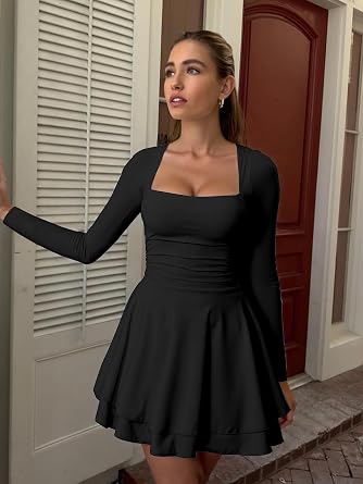 Kaximil Women's Corset Long Sleeve Party Mini Dress