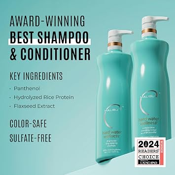 Malibu C Hard Water Wellness Shampoo and Conditioner Duo - Hydrating Hair Care for Shine & Manageability - Protects from Waterborne Elements That Cause Dry, Damaged Hair (33.8oz)