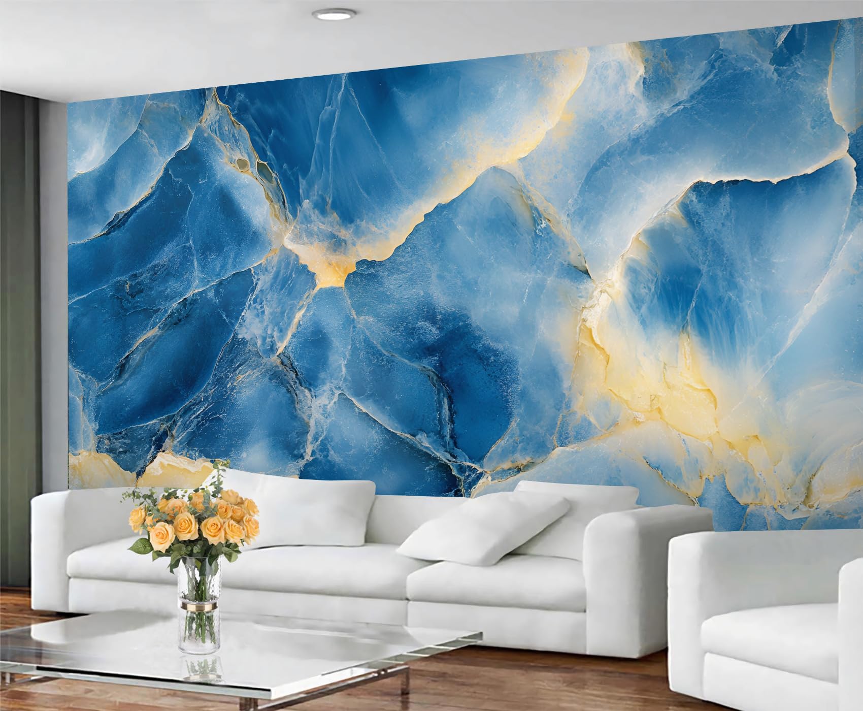 GIVLWF Marble Wallpaper, Blue Stone Texture Self Adhesive Wallpaper for Living Room, Renter Friendly Wall Paper for Bedroom, Abstract Luxury Wall Mural - Large Home Decor 100x100 cm — image 1