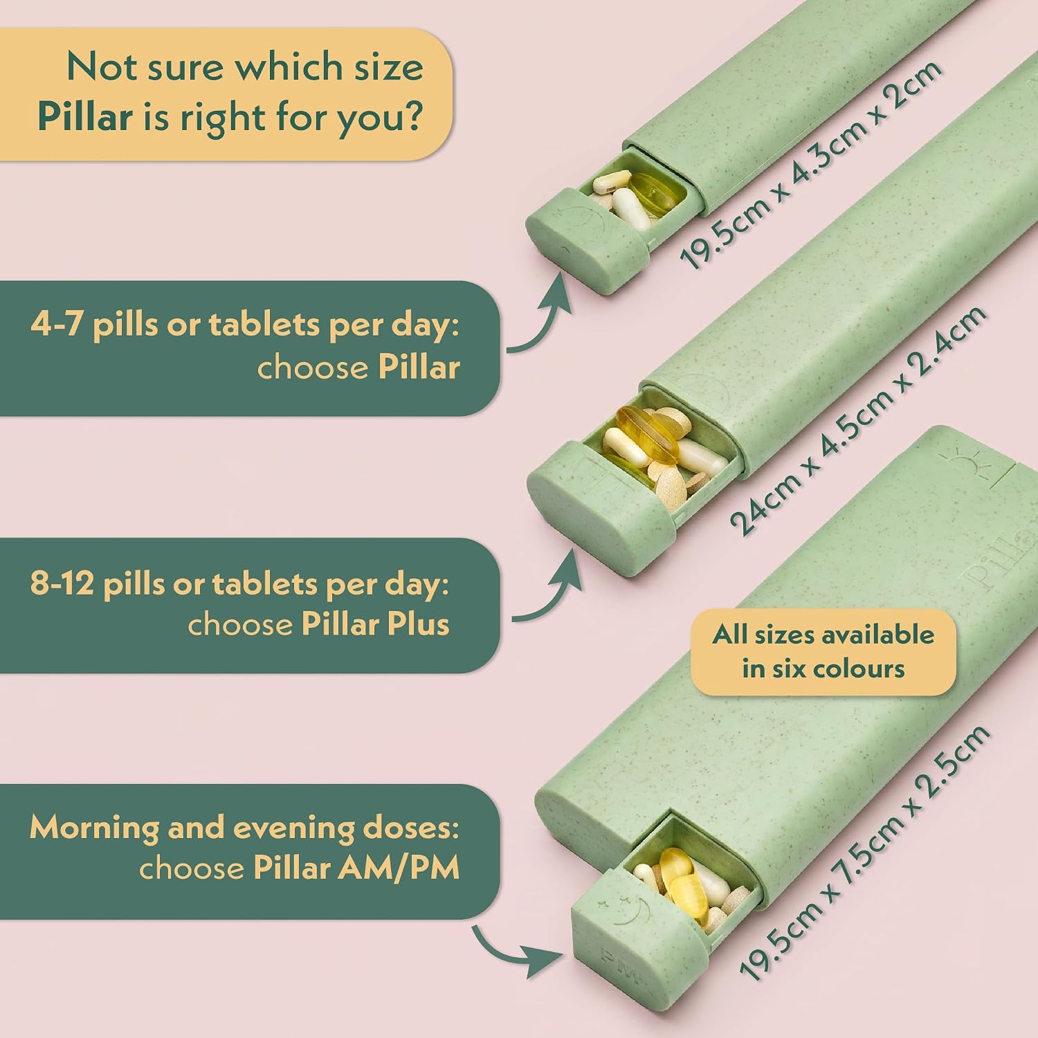 Pillar - 7-Day Pill Organizer | Weekly Medicine Pill Container Travel Box - Aesthetic Medication Holder - Stylish Travel Pill Case - Cute Small Medication Organizer 7 Day for Women (Sage Green)
