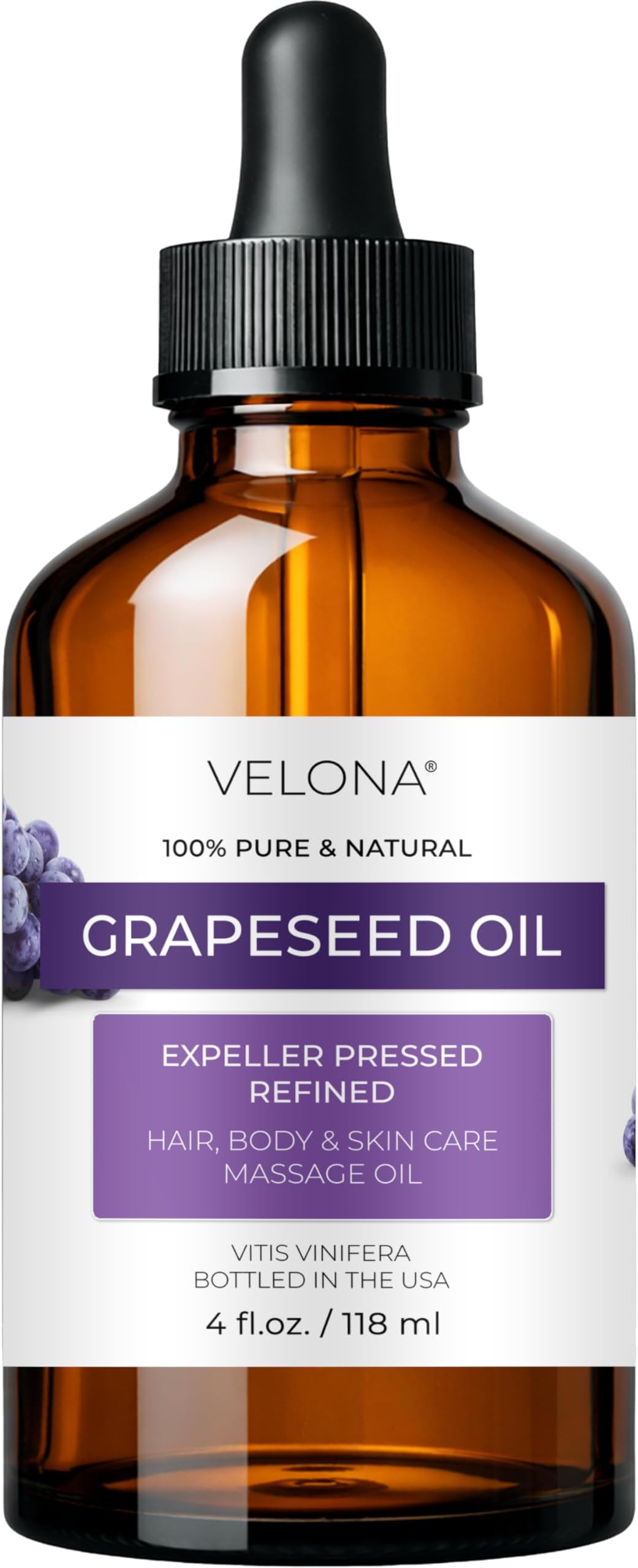 velona Grapeseed Oil 4 fl oz | 100% Pure and Natural Carrier Oil | Refined | Skin, Face, Body, Hair Care | Use Today - Enjoy Results
