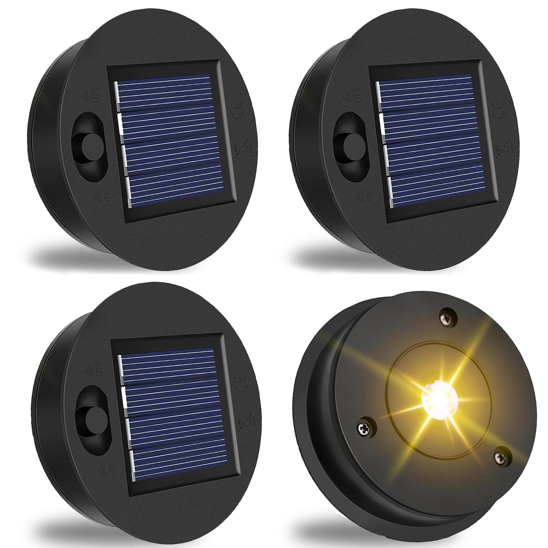 Pack of 4 Solar Lights Replacement Parts 8.5 cm, Solar Lights Replacement Top with LED, Solar Lamps Replacement Top, Waterproof Solar Lights, Solar Panel Replacement Part for Solar Lantern, Solar โ image 1