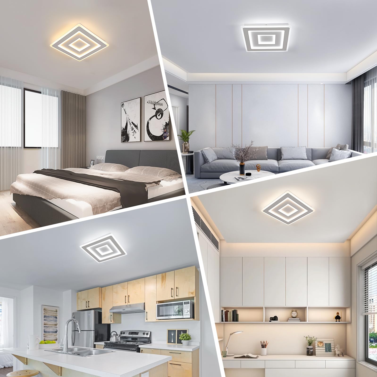 Comely Plafoniera LED Soffitto Dimmerabile 3000K-6500K con Telecomando, Bianco Quadrata LED Lampadario Soggiorno 52W 5850LM, Lampada da Soffitto per Camera da Letto, Soggiorno, Corridoio