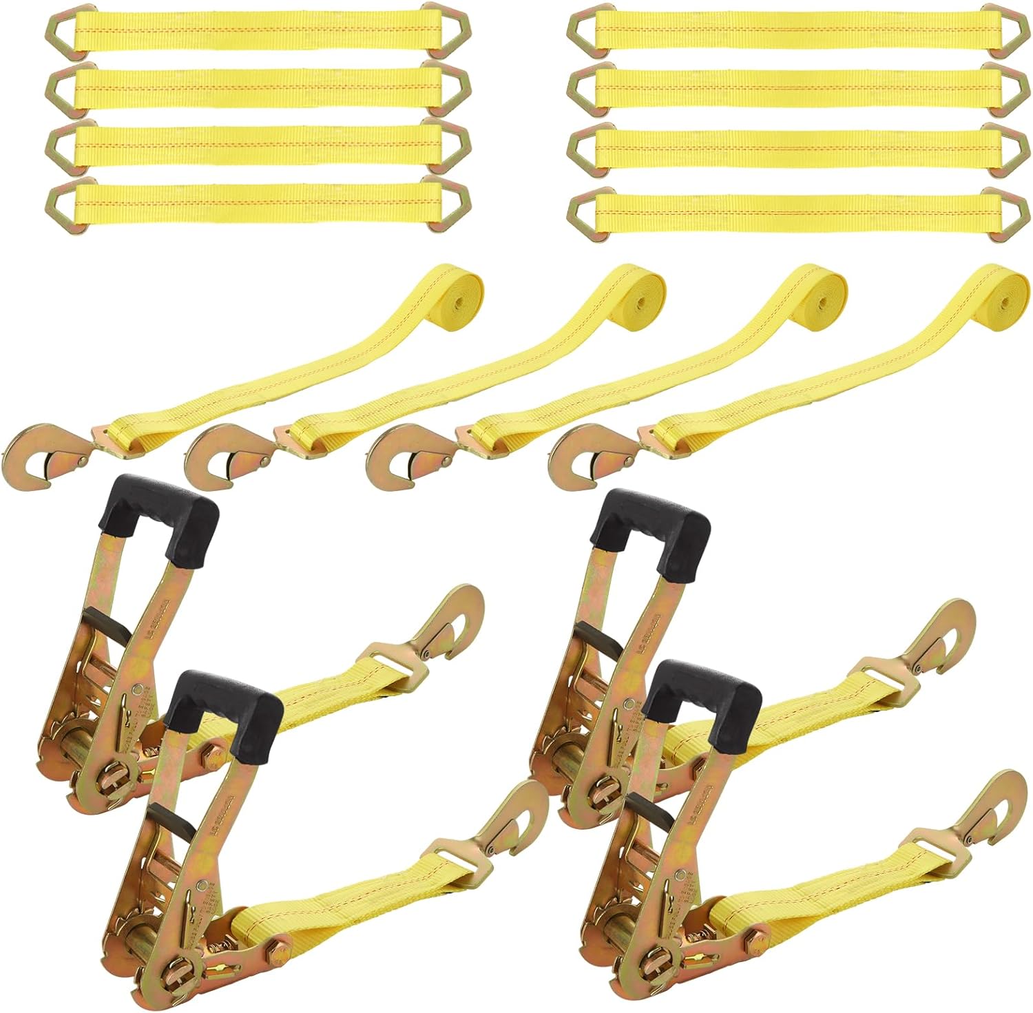 4 Pack Car Tie Down Straps for Trailers Kit, 2 Inch Ratchet Straps with Snap Hooks Heavy Duty 8ft, 11000 LBS Break Strength, 24 Inch & 36 Inch Axle Straps for Car, Truck, UTV