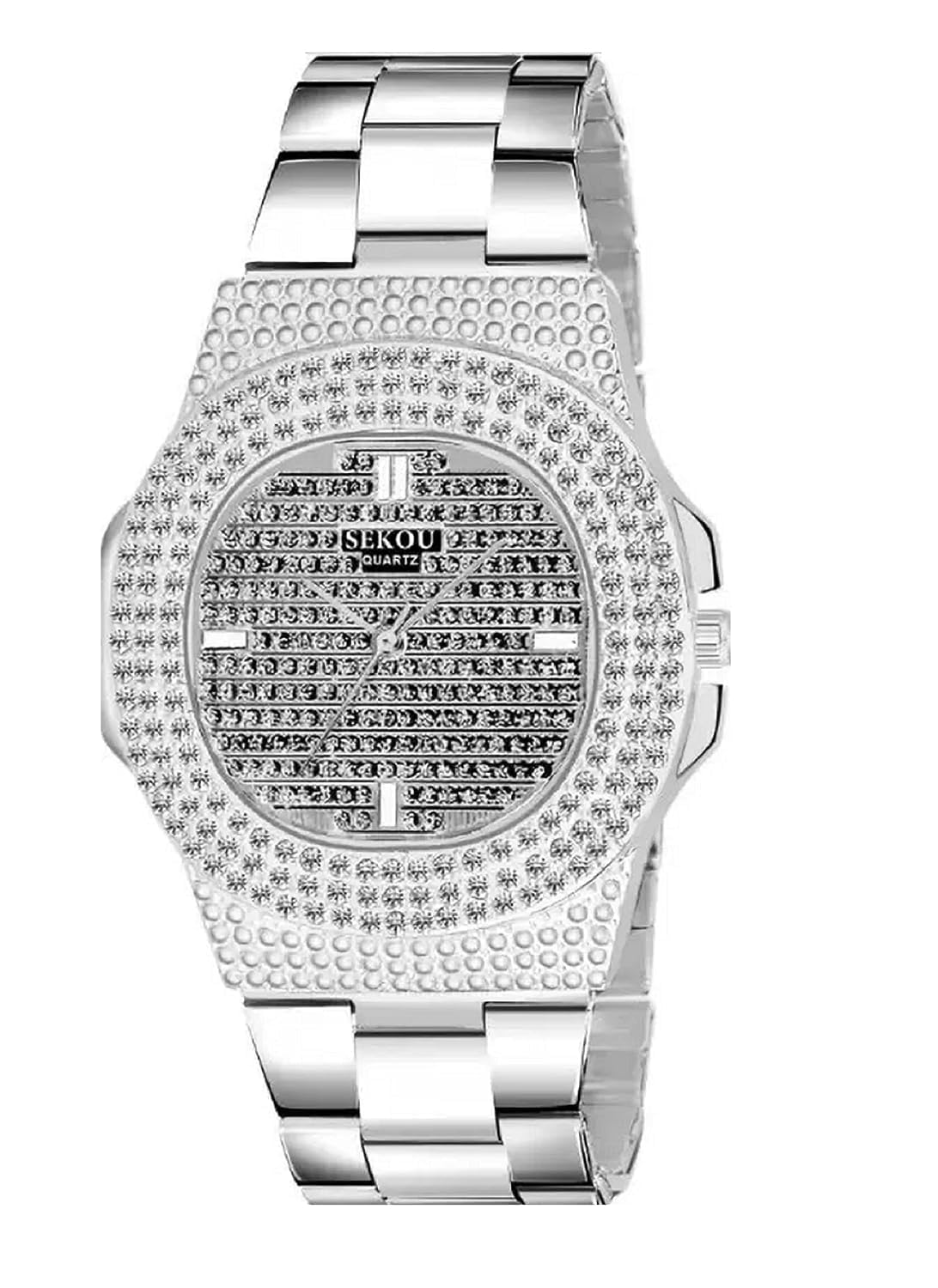 GOLDENIZE FASHION Silver Diamond Stainless Steel Men & Boys Watch (B0CCKS1HSQ) Amazon Price History, Amazon Price Tracker