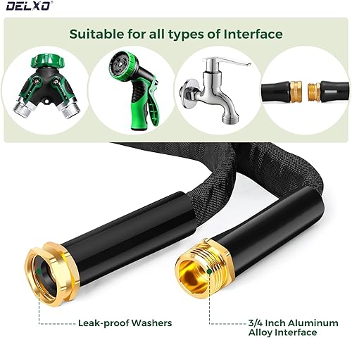Miniatura 5 de Delxo Manguera de jardín con boquilla, manguera de agua no expandible de 34 pulgadas x 100 pies con soporte, manguera ligera para jardín, tubería de