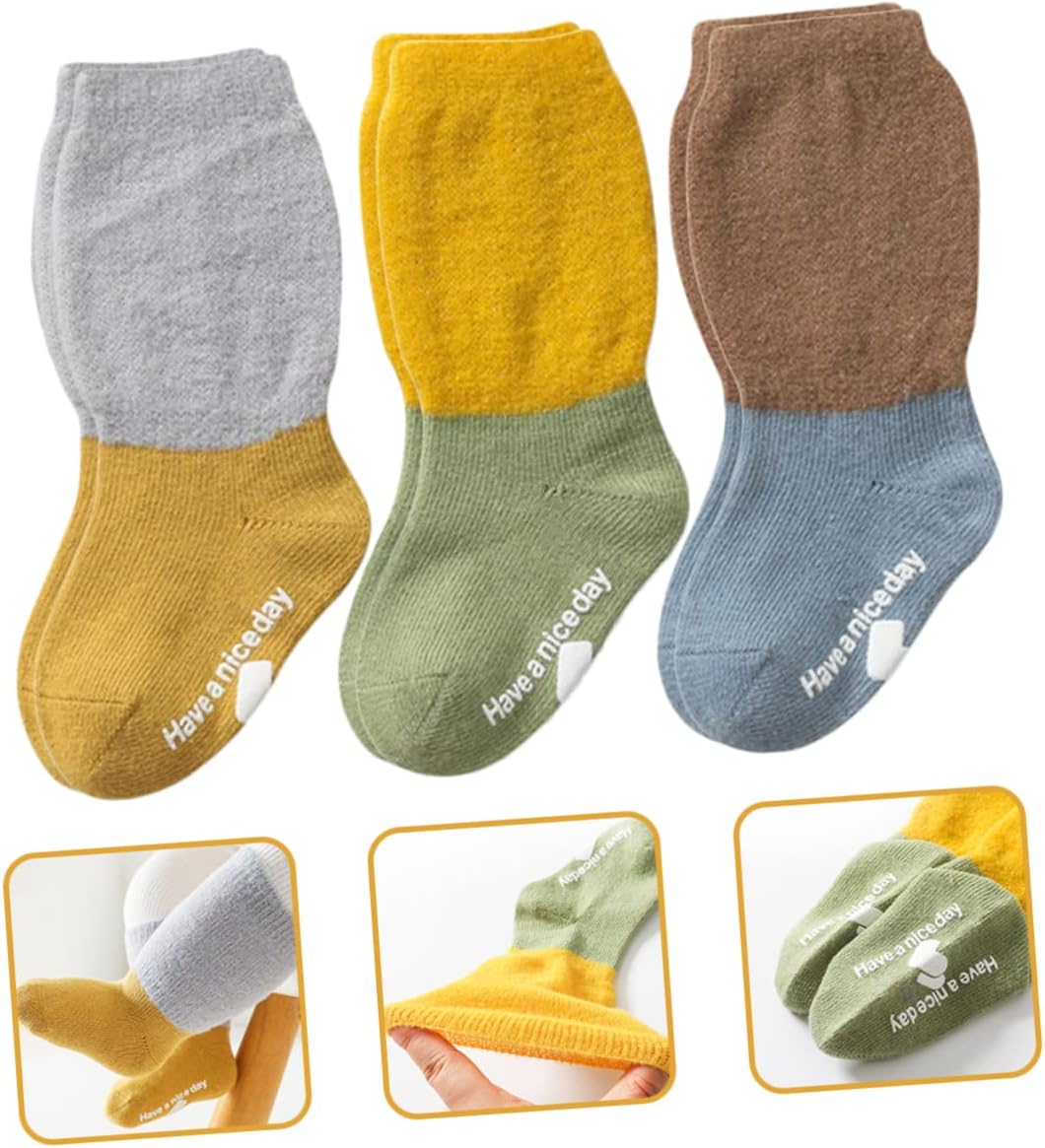 CALLARON 3pairs Slip Thermal Socks for Toddlers Grip Socks for Boy Girl Comfortable for Boys Girls
