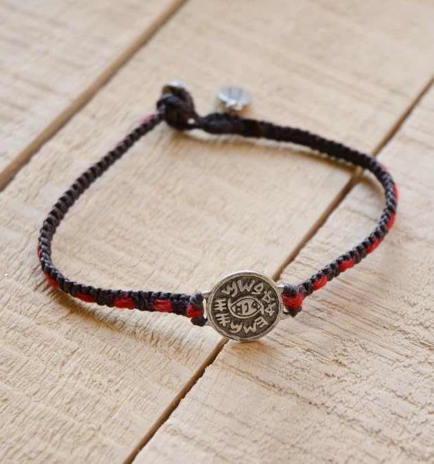 Sterling Silver Solomon Seal Evil Eye Protection Charm Bracelet - Waterproof Gray Macrame for Men - Original Kabbalah Red String Inlaid - 8 Size, Unisex