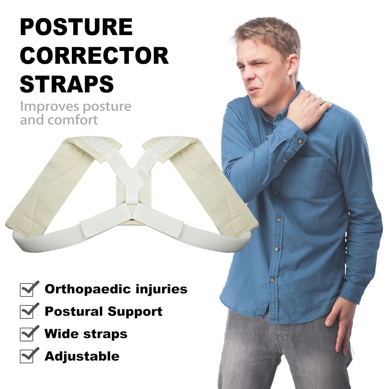 Posture Corrector Adjustable Compression Shoulder Support Strap for Upper Back, Kyphosis, Scoliosis, Hunchback – Clavicle & Fracture, Posture Straightening Belt for Men & Women (X-Small)