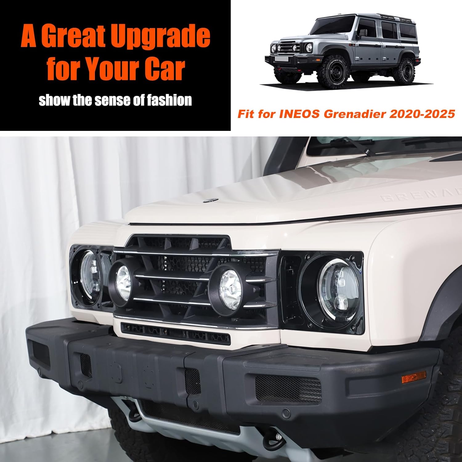 Headlight Bezel Trim Replacement Compatible with INEOS Grenadier 2020-2024 2025, Left & Right Front Headlight Lamp Bezel Cover Trim Exterior Accessories (Glossy Black)