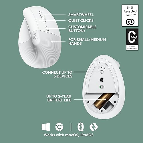 Miniatura 7 de Logitech Wave Keys Wireless Ergonomic Keyboard with Cushioned Palm Rest for Multi-OS,WindowsMac + Lift Vertical Ergonomic Mouse,Wireless Bluetooth