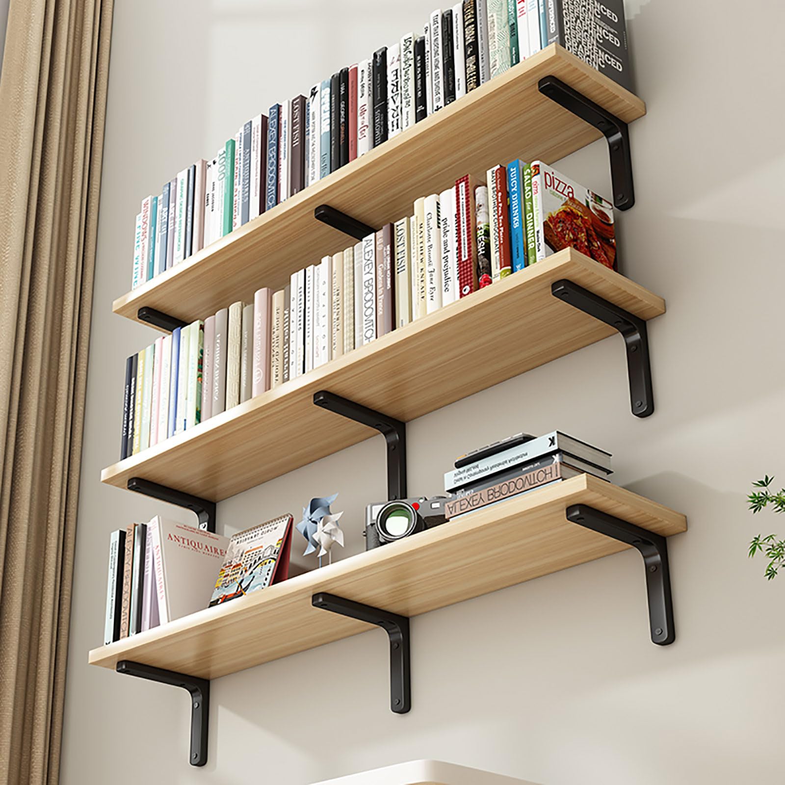 Étagères flottantes rustiques en bois de 60 cm pour organiser le salon et la salle de bain