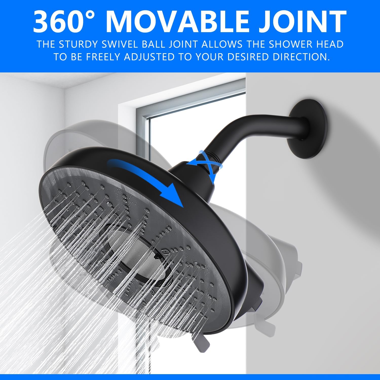 Filtered Shower Head, 8 Inch High Pressure Rainfall Showerhead and 15 Stage Shower Filter Combo for Hard Water, 360° Adjustable Swivel, 3 Spray Modes (Black)
