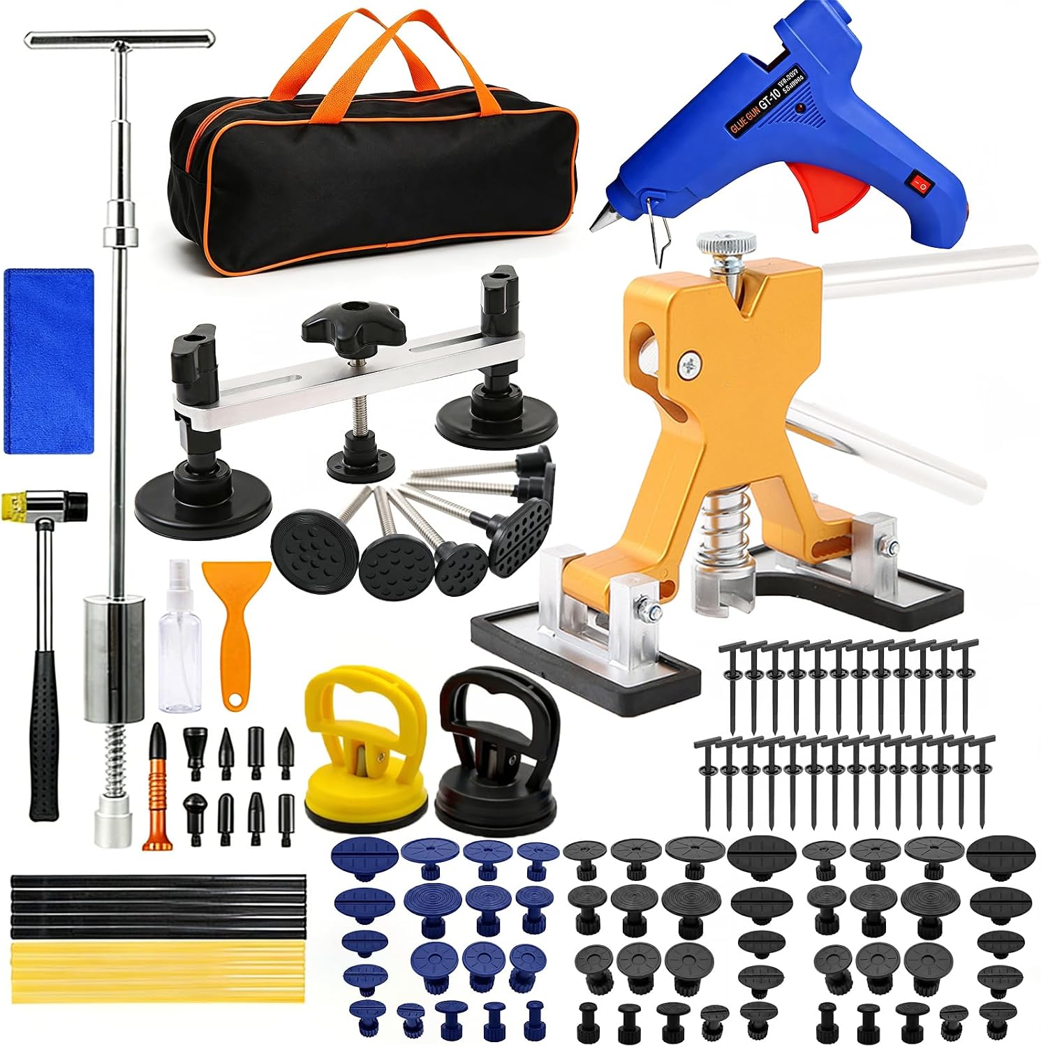 Car Dent Puller Kit, 142 PCS Paintless Dent Removal Kit with T-bar Dent Puller, Bridge Puller, Dent Lifter, Suction Cup Puller. Dent Remover Tool for Car Dents, Hail Damage, Door Ding Repair