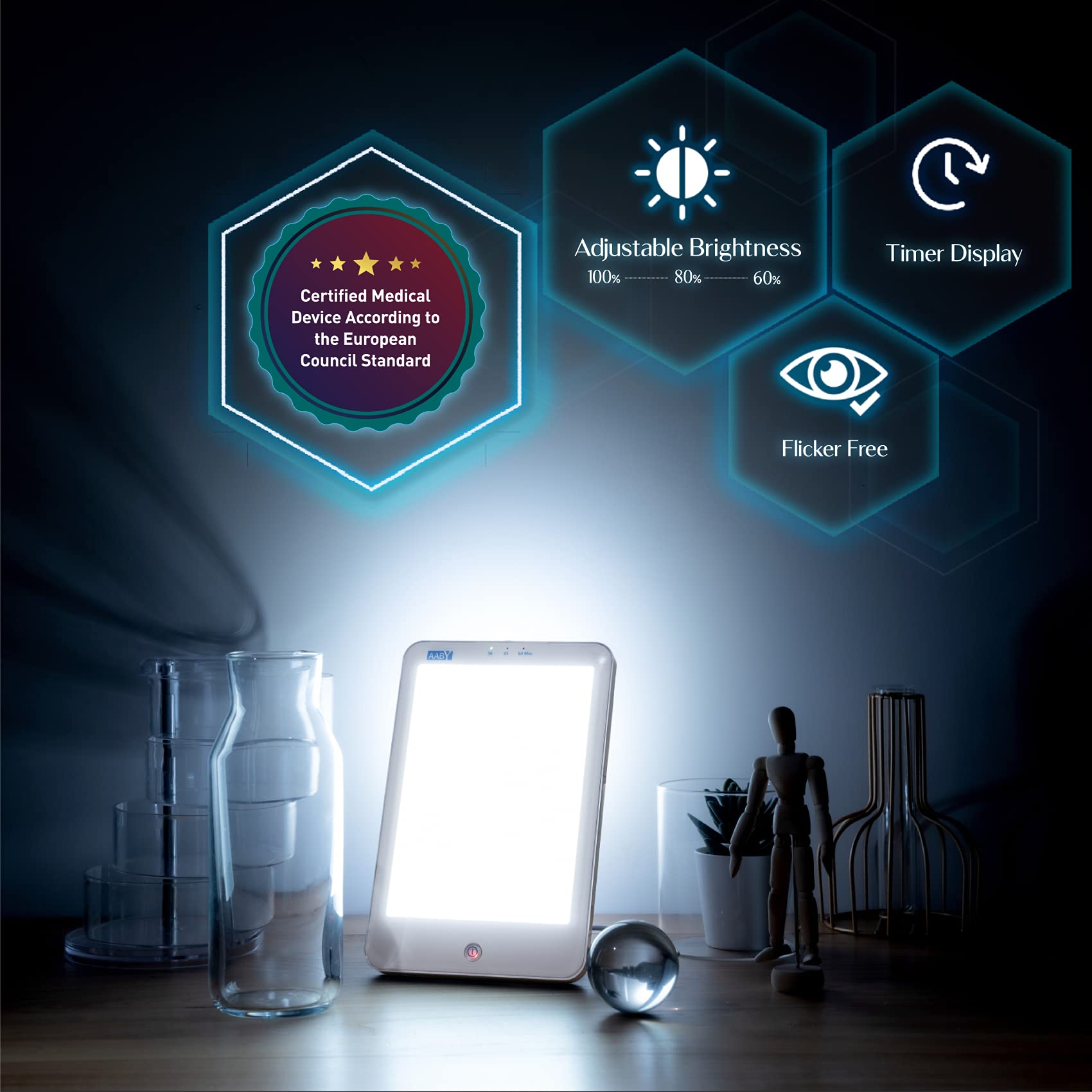 AABY Premium21 Daylight Therapy Lamp Certified Medical Device UV Free Flicker Free 10000 Lux LED White Light 3-Step Brightness 3-Step Timer Indicator Touch Control Compact and Portable(white)