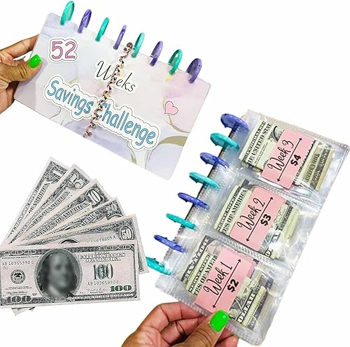 Miniatura 4 de Carpeta de ahorros l desafío de ahorro de 52 semanas, libro de presupuesto reutilizable, carpeta de ahorros en efectivo, libro de desafíos de ahorro