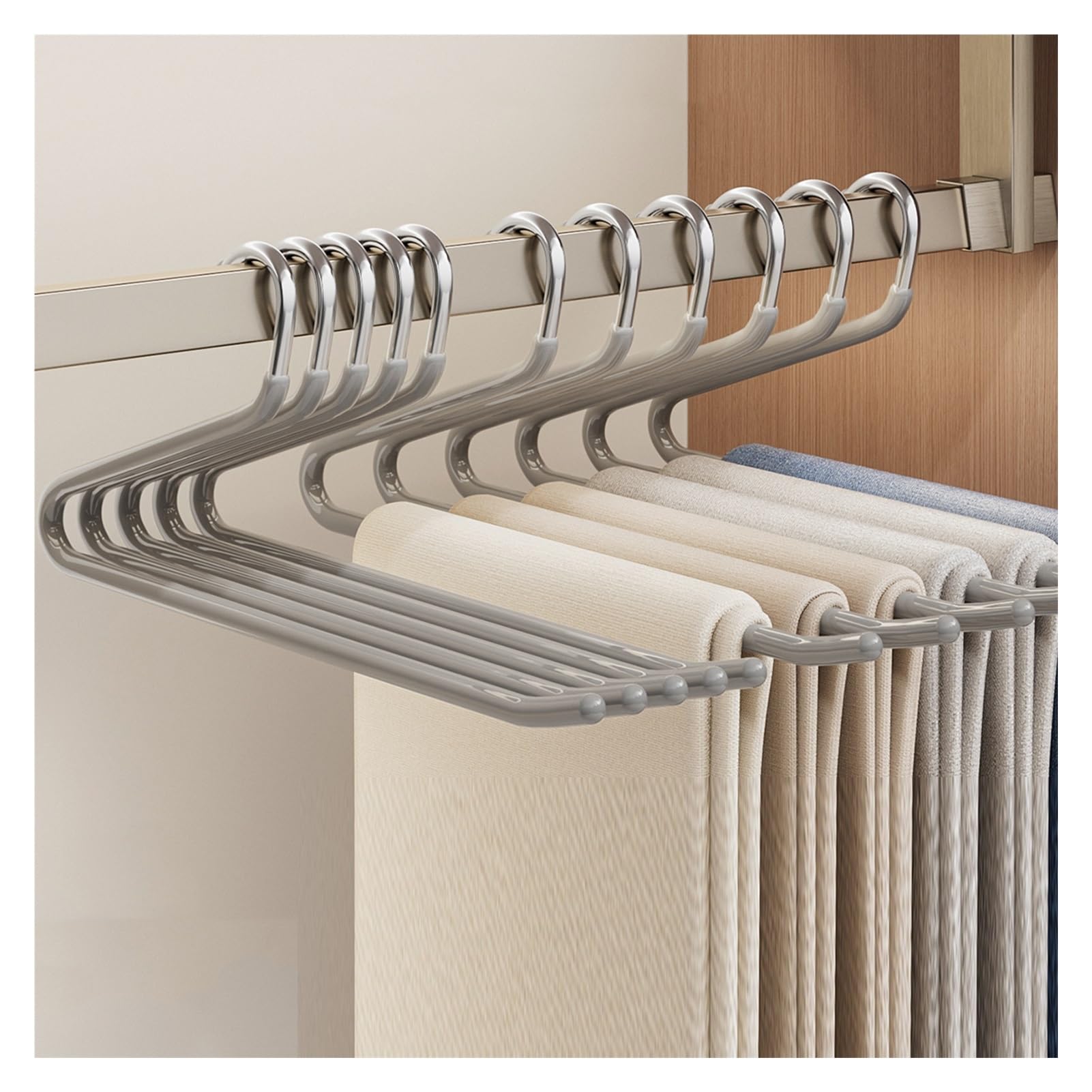 Perchas de metal para pantalones con diseño abierto para ahorrar espacio en la organización de pantalones, jeans, pantalones y accesorios