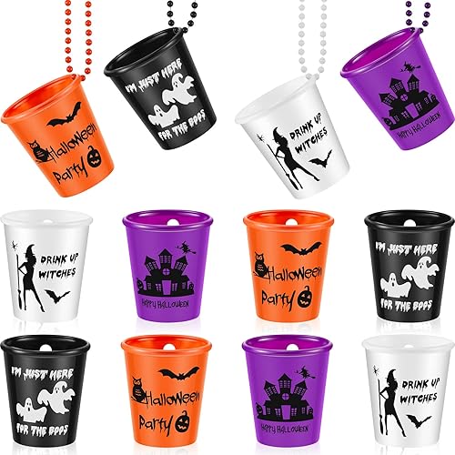 Miniatura 7 de 12 piezas de cristal de chupito de Halloween con luz LED, collar de cuentas, vasos de chupito de plástico que brillan en la oscuridad, collares de