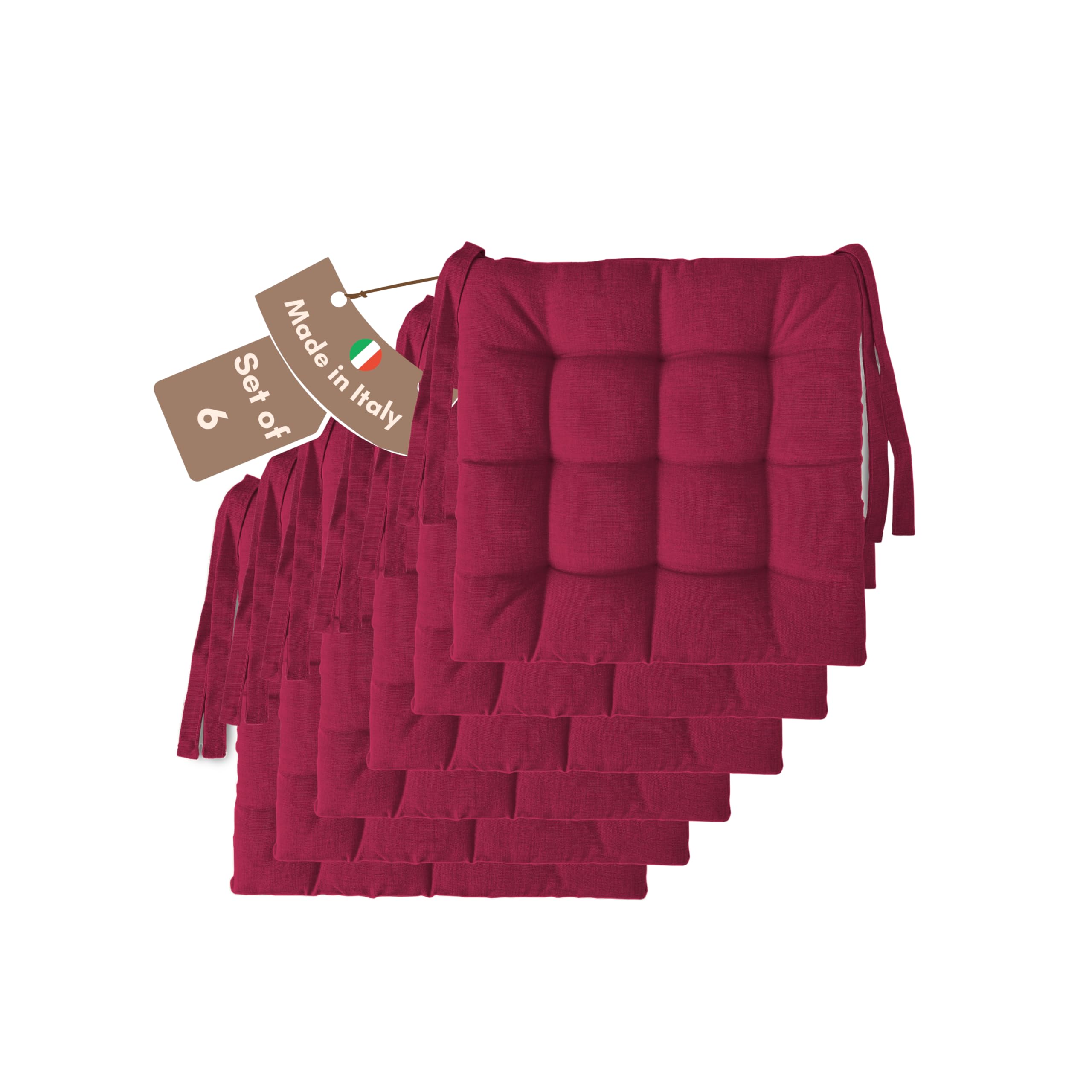 Il Tuo Artigiano Design Set of 4 or 6 Cushions for Kitchen Chairs, Made in Italy, Kitchen Chair Cushions, Set of 6, 40 x 40 cm, Thickness 6 cm, Sponge and Soft Acrylic Padding (6, Fuchsia)