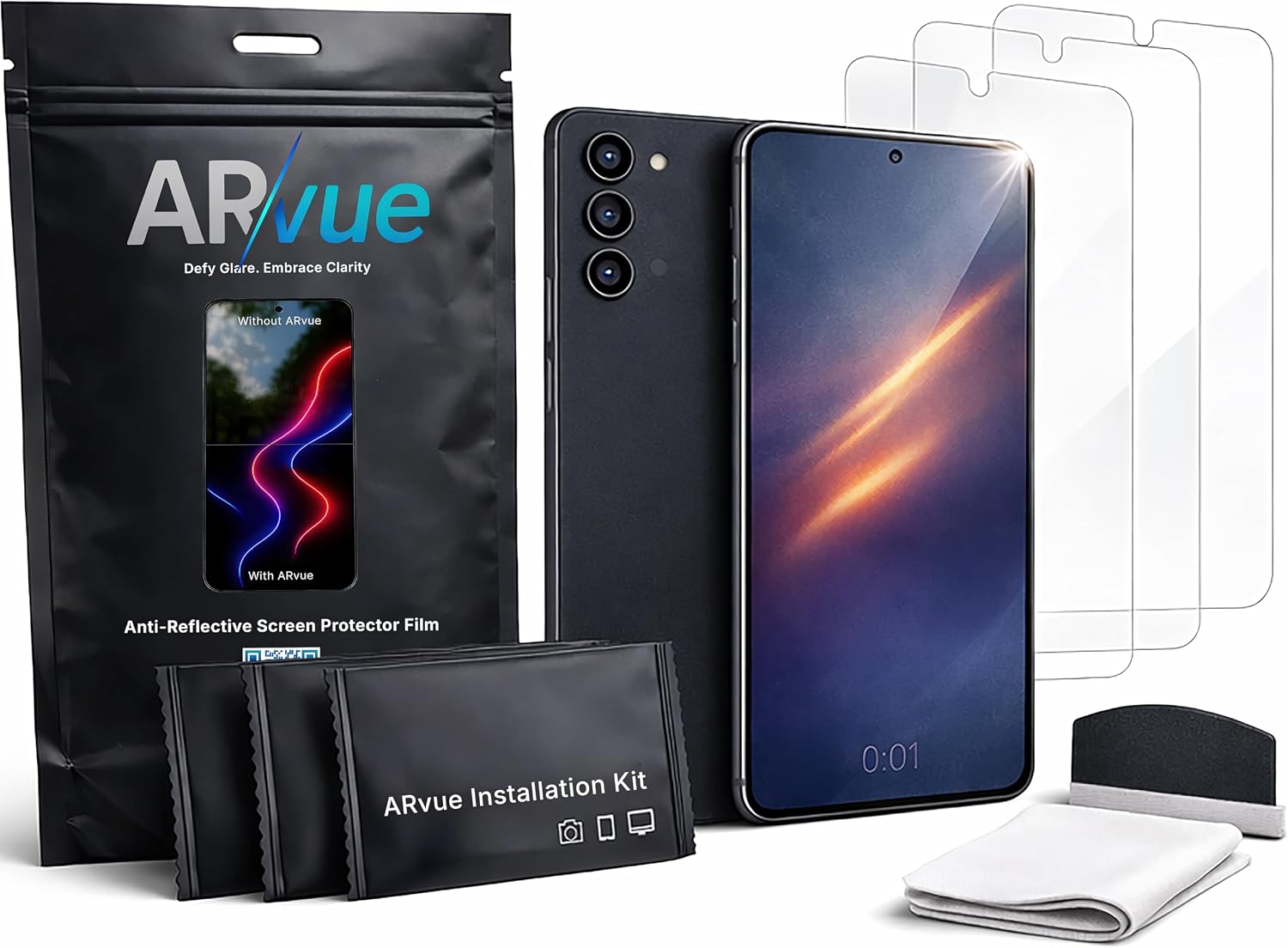 Customizable Anti-Reflective Screen Protector For Samsung Galaxy | Flawless Fingerprint Sensor | Ultra Low 0.8% AR | Impact Dampening 100% Crystal Clear Film — NOT Breakable Glass or Hazy Matte