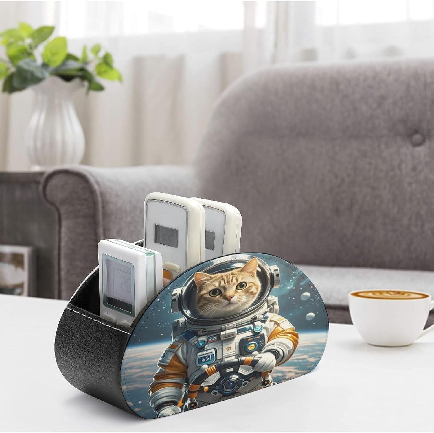 Astronaut Cat in Space PU Leather Remote Control Holder image 4