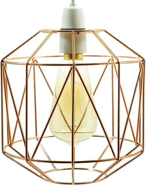Retro Design Light Shade - Metal Wire Basket Cage Lamp Shade - Ceiling Pendant Light Shade  Wire Cage Lamp Shade - Vintage Industrial Style - Metal Lamp Shade - Easy Fit - Copper