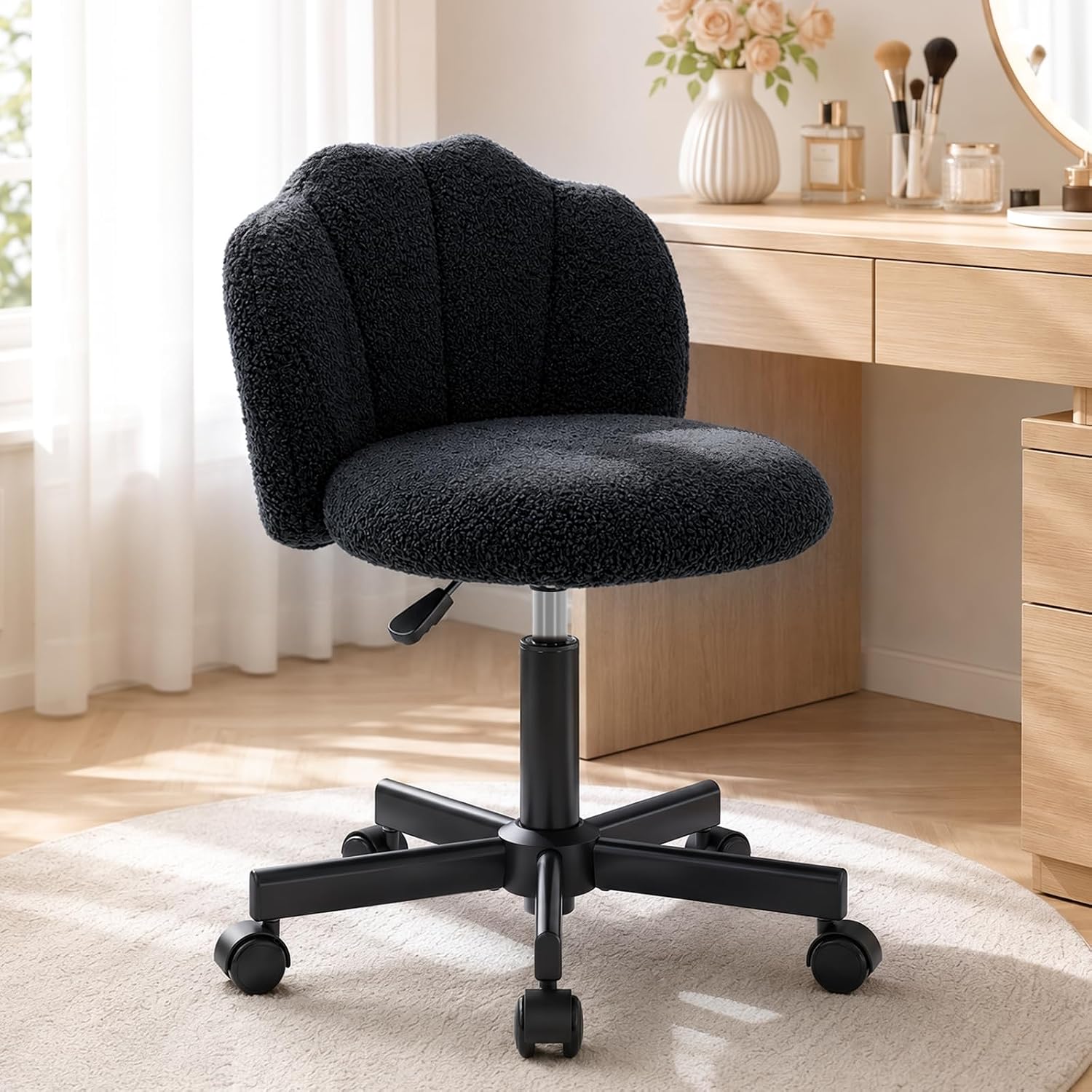 Small Petal Vanity Chair,Tall Armless Office Desk Chair,Black